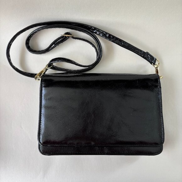 Black Patent Leather Crossbody Wallet Purse - Picture 1 of 12